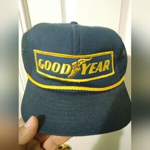 Vintage Goodyear Racing SnapBack Truckers Hat In Gold/Blue